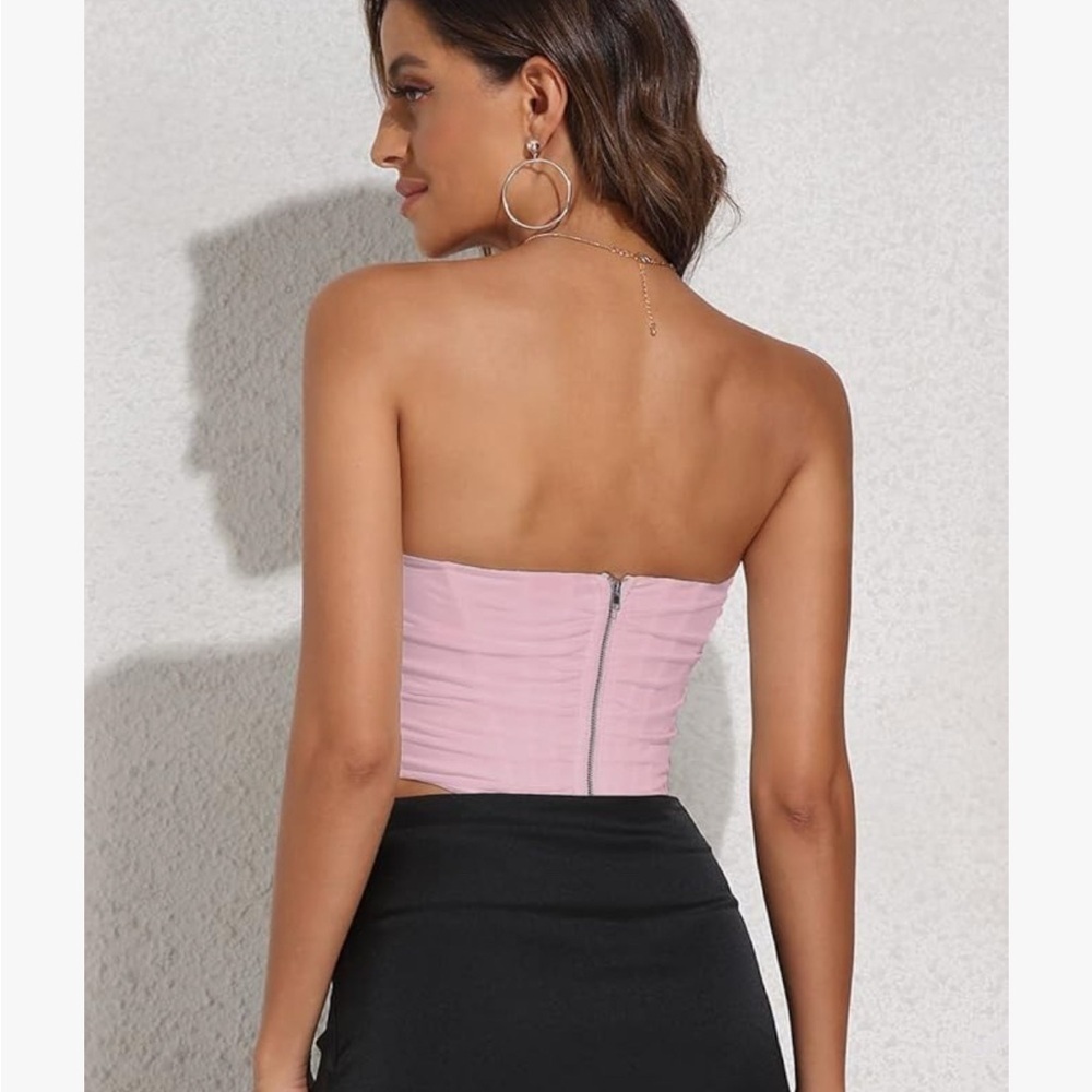 Modegal Strapless Mesh Bustier Zip Back Corset Bodyshaper Crop Top Size S - Picture 5 of 5